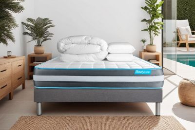 Pack sommier kit matelas  Mémoire de forme avec couette et oreillers