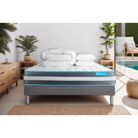 Pack sommier kit matelas  Mémoire de forme avec couette et oreillers