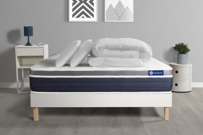 Pack sommier kit matelas  Mémoire de forme avec couette et oreillers