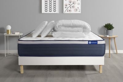 Pack sommier kit matelas  Mémoire de forme avec couette et oreillers