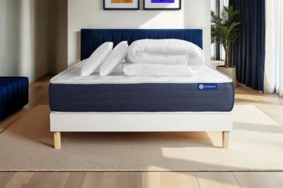 Pack sommier kit matelas  Mémoire de forme avec couette et oreillers
