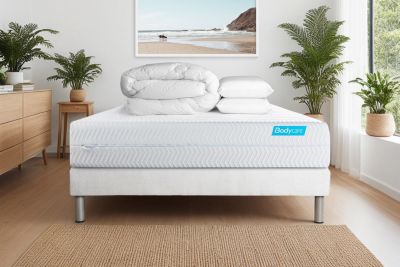 Pack sommier kit matelas  Mémoire de forme avec couette et oreillers