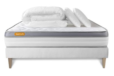 Pack sommier kit matelas  Mémoire de forme avec couette et oreillers