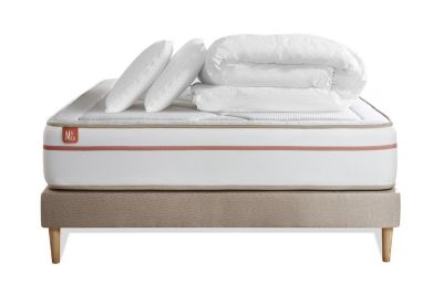 Pack sommier kit matelas  Mémoire de forme avec couette et oreillers