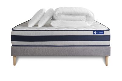 Pack sommier kit matelas  Mémoire de forme avec couette et oreillers