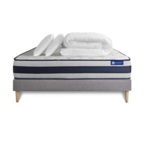 Pack sommier kit matelas  Mémoire de forme avec couette et oreillers