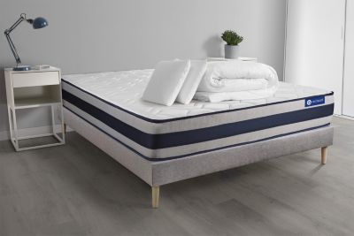 Pack sommier kit matelas  Mémoire de forme avec couette et oreillers