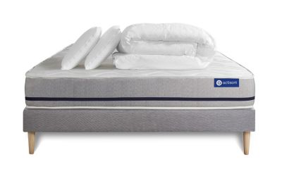 Pack sommier kit matelas  Mémoire de forme avec couette et oreillers