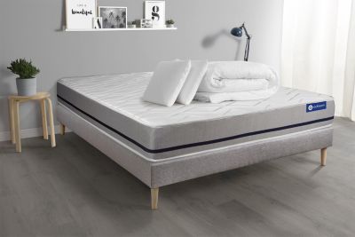 Pack sommier kit matelas  Mémoire de forme avec couette et oreillers