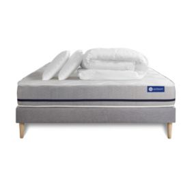 Pack sommier kit matelas  Mémoire de forme avec couette et oreillers