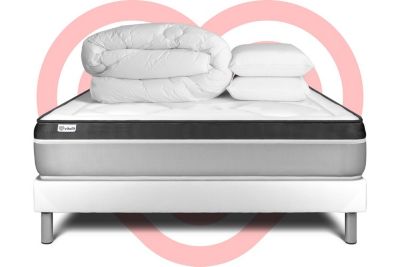 Pack sommier kit matelas  Mousse polyuréthane à mémoire de forme avec couette et oreillers