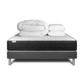 Pack sommier kit matelas  Mousse polyuréthane à mémoire de forme avec couette et oreillers