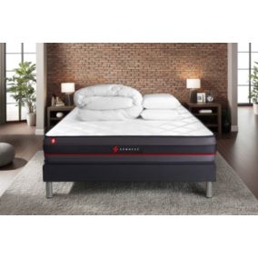 Pack sommier tapissier matelas  Mémoire de forme avec couette et oreillers