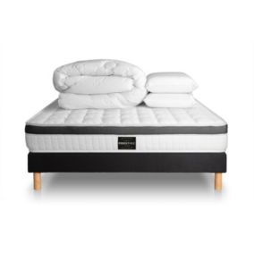 Pack sommier tapissier matelas  Mémoire de forme avec couette et oreillers