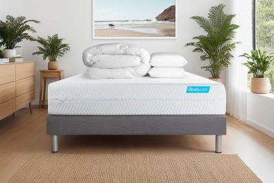 Pack sommier tapissier matelas  Mémoire de forme avec couette et oreillers