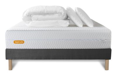 Pack sommier tapissier matelas  Mémoire de forme avec couette et oreillers