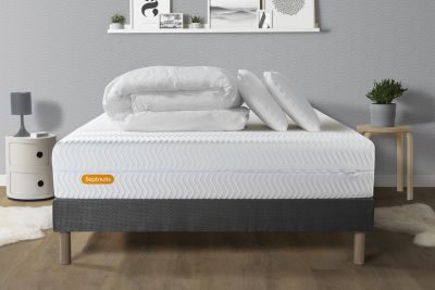 Pack sommier tapissier matelas  Mémoire de forme avec couette et oreillers