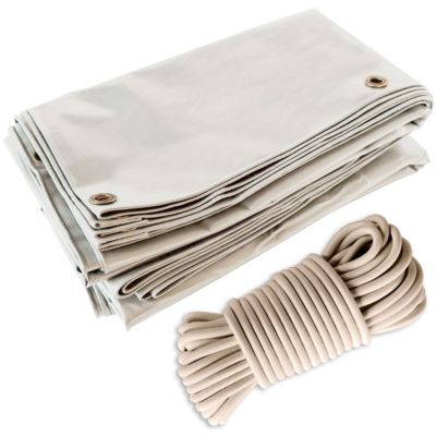 Pack TECPLAST Toile Pergola Blanc Crème 3x4 m + Sandow Ivoire 20m - Bâche Pergola prête à poser LP506PR Garantie 5 ans