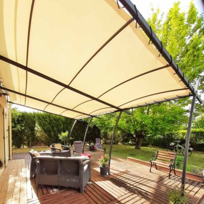 Pack TECPLAST Toile Pergola Ivoire 3x4 m + Sandow Ivoire 20m - Bâche Pergola XP680M2PR Garantie 15 ans - Protection Solaire