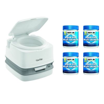 PACK  Toilette Portable 100% Autonome 12 Litres + 4x15 Sachets Traitement des Matières Camping-Car THETFORD