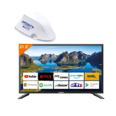 PACK  TV LED 21.5" 54cm Full HD ANDROID Smart TV Camping Car + Antenne 4G FIT Blanc Wi-Fi Micro-Sim ANTARION