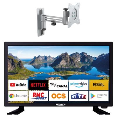 PACK  TV LED 21.5" 54cm Full HD ANDROID Smart TV Camping Car + Support TV 180 Charge max 15kg ANTARION