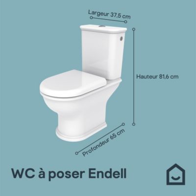 Pack WC à poser sans bride à sortie horizontale avec abattant déclipsable et frein de chute, GoodHome Endell