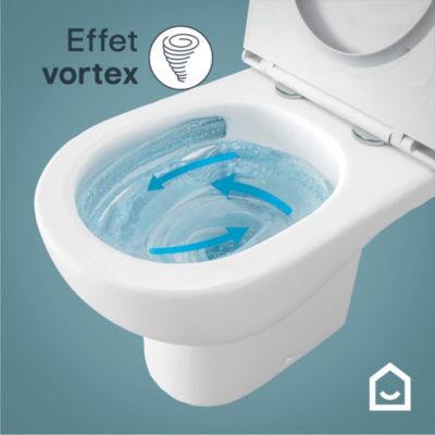 Pack WC à poser sans bride à sortie horizontale avec abattant déclipsable et frein de chute, GoodHome Endell