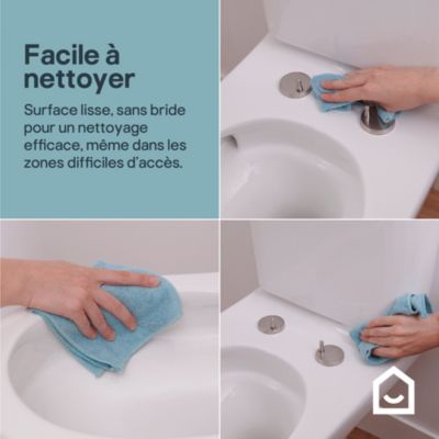 Pack WC à poser sans bride avec abattant déclipsable et frein de chute, sortie horizontale, blanc, effet vortex, GoodHome Cavally