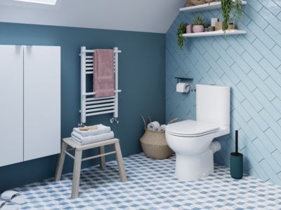 Pack WC à poser sans bride avec abattant déclipsable et frein de chute, sortie horizontale, blanc, effet vortex, GoodHome Cavally