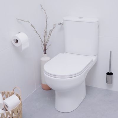 Pack WC à poser sans bride avec abattant déclipsable et frein de chute, sortie horizontale, blanc, effet vortex, GoodHome Cavally