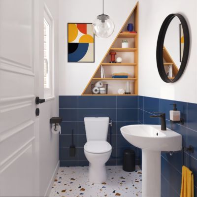 Pack WC à poser sans bride avec abattant déclipsable et frein de chute, sortie verticale, NF, GoodHome Tasi