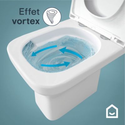 Pack WC à poser sans bride vortex avec abattant déclipsable et frein de chute, sortie horizontale, GoodHome Teesta