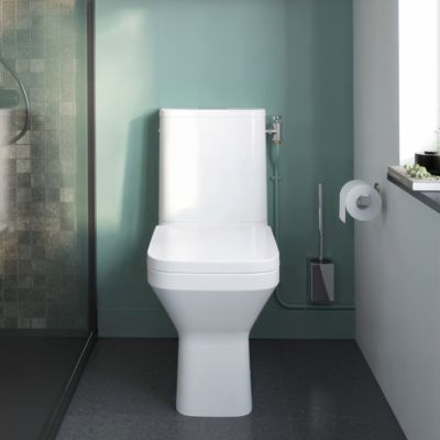 Pack WC à poser sans bride vortex avec abattant déclipsable et frein de chute, sortie horizontale, GoodHome Teesta
