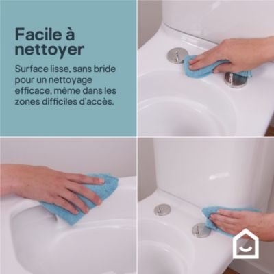 Pack WC à poser sans bride vortex avec abattant déclipsable et frein de chute, sortie horizontale, GoodHome Teesta