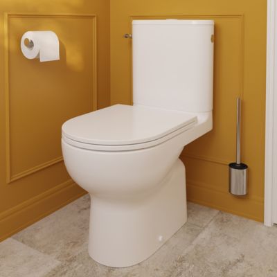 Pack WC à poser sans bride vortex avec abattant déclipsable et frein de chute, sortie verticale, GoodHome Cavally