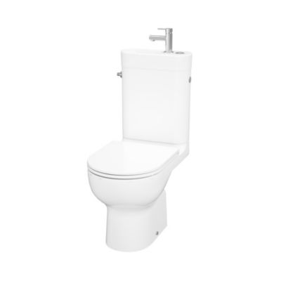 Pack WC à poser sans bride vortex avec lave-mains intégré, abattant déclipsable et frein de chute, sortie horizontale, GoodHome Cavally