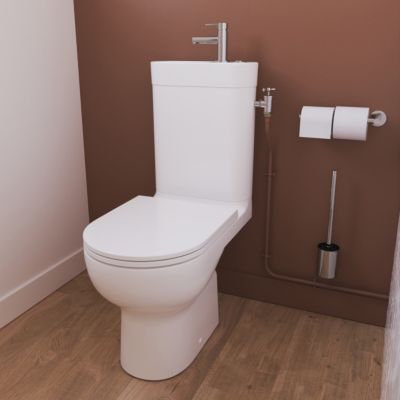 Pack WC à poser sans bride vortex avec lave-mains intégré, abattant déclipsable et frein de chute, sortie horizontale, GoodHome Cavally