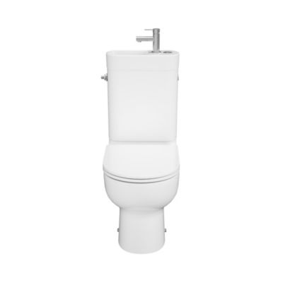 Pack WC à poser sans bride vortex avec lave-mains intégré, abattant déclipsable et frein de chute, sortie horizontale, GoodHome Cavally