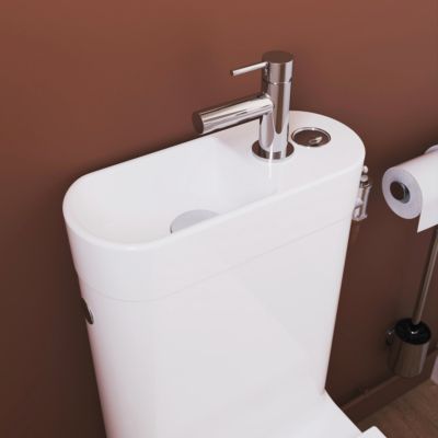 Pack WC à poser sans bride vortex avec lave-mains intégré, abattant déclipsable et frein de chute, sortie horizontale, GoodHome Cavally