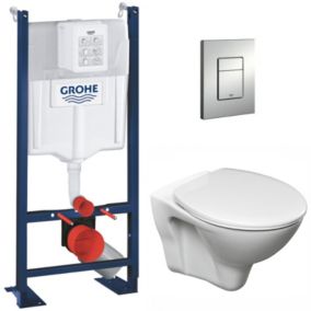 Pack WC Bâti Autoportant Rapid SL + WC suspendu Cersanit S-line Pro avec abattant + Plaque chrome (ProjectS-LinePro-1)