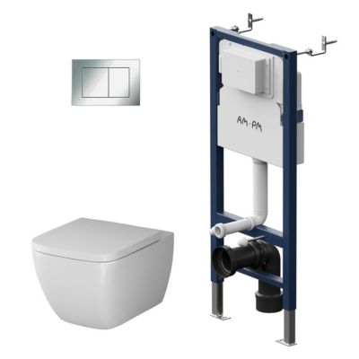 Pack WC Bâti autoportant + WC sans bride + Plaque + Set habillage AM.PM ...