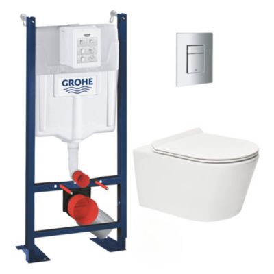Pack WC Bâti autoportant + WC sans bride SAT Brevis + Abattant ultra-fin softclose + Plaque chrome mat (ProjectBrevis-5)