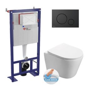 Pack WC bâti-autoportant + WC SAT Infinitio sans bride fixations invisibles + Abattant softclose + Plaque noir mat