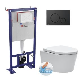 Pack WC bâti-autoportant + WC SAT sans bride fixations invisibles + Abattant softclose + Plaque noir mat (SMART-SATrimless-M678)