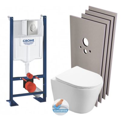 Pack WC Bâti autoportant + WC Swiss Aqua Technologies Infinitio sans bride + Plaque + Set habillage (ProjectInfinitio-2-sabo)