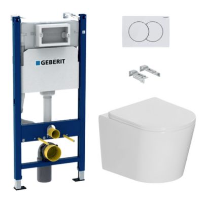 Pack WC bâti-support Duofix 112cm + WC suspendu Ceramia vortex Rimless + abattant SoftClose + plaque blanche (CETORGEB3)