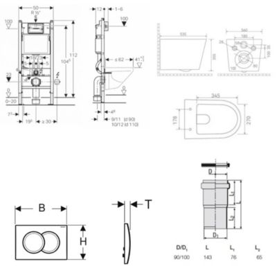Pack WC bâti-support Duofix 112cm + WC suspendu Ceramia vortex Rimless + abattant SoftClose + plaque blanche (CETORGEB3)