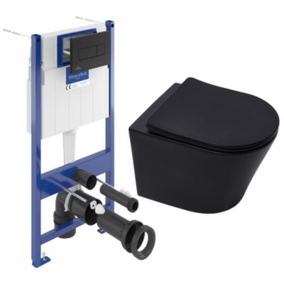 Pack WC Bâti-support sol mur Villeroy & Boch + WC SAT Infinitio sans bride + Abattant SoftClose + Plaque (VCNBLINFI4)