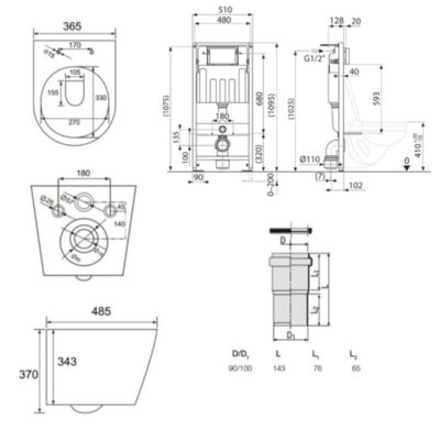 Pack WC Bâti-support sol mur Villeroy & Boch + WC SAT Infinitio sans bride + Abattant SoftClose + Plaque (VCNBLINFI4)